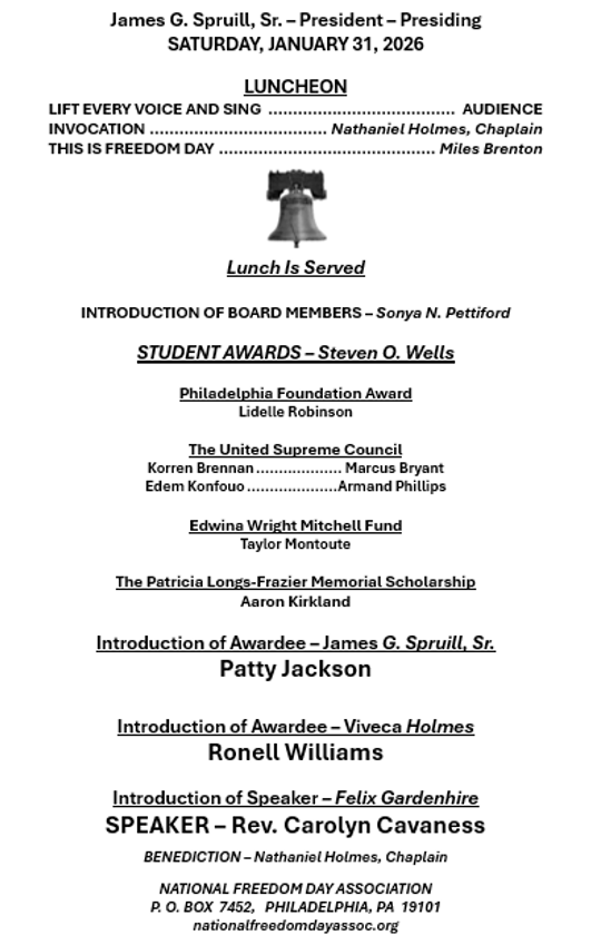 Program of the Day for the National Freedom Day Luncheon.
